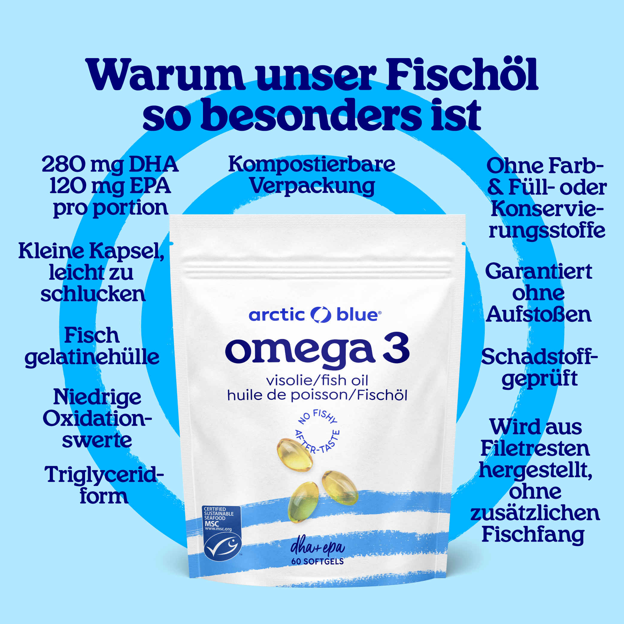 Arctic Blue Omega 3 DHA- und EPA-Fischöl - MSC (60 kleine Kapseln)