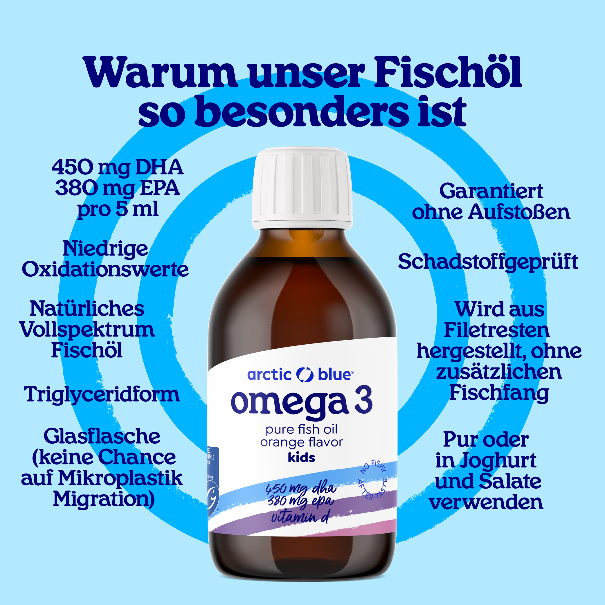 Arctic Blue Omega 3 DHA- und EPA-Fischöl für Kinder mit Vitamin D3 - MSC (150 ml Flasche)