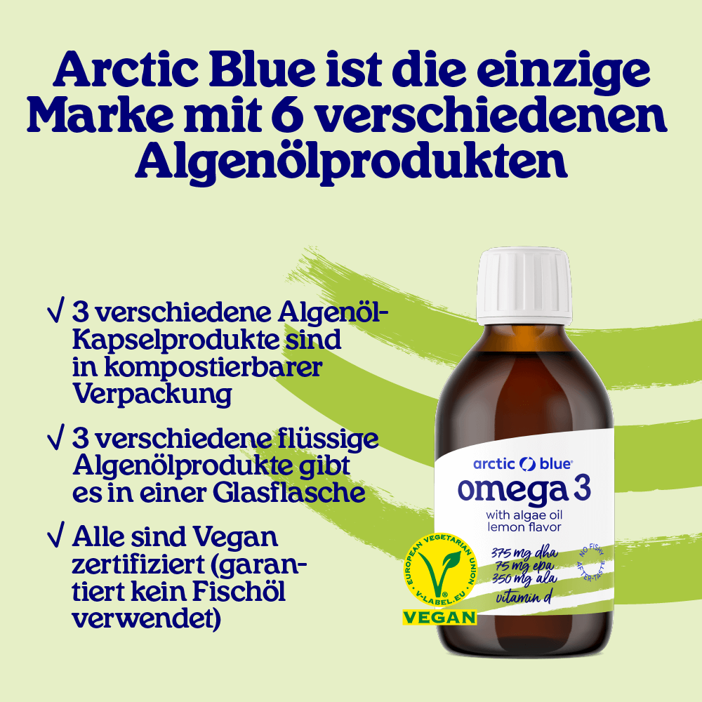 Arctic Blue Omega 3 Algenöl DHA + EPA und Hanfsamenöl ALA mit Vitamin D3