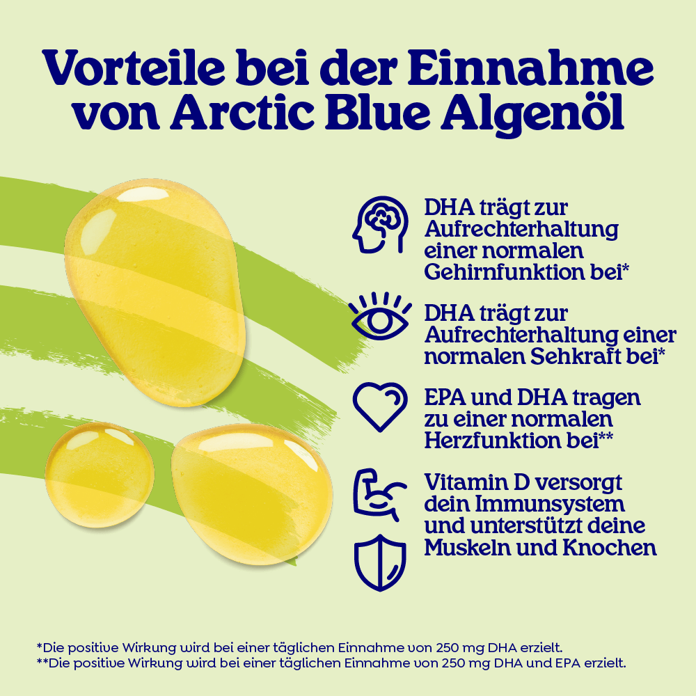 Arctic Blue Omega 3 Algenöl DHA + EPA und Hanfsamenöl ALA mit Vitamin D3