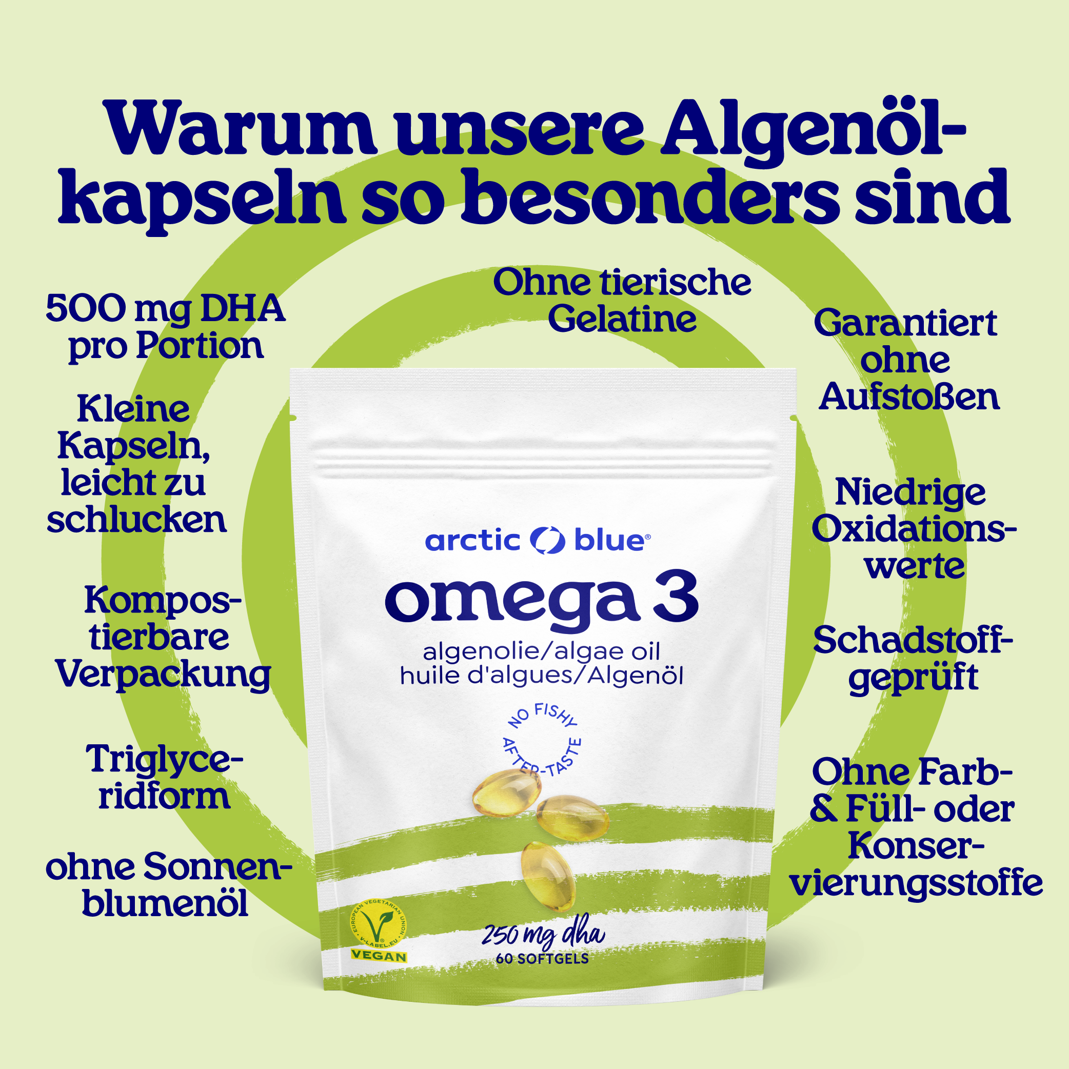 Arctic Blue Omega 3 Algenöl DHA - Vegan (60 kleine Kapseln)