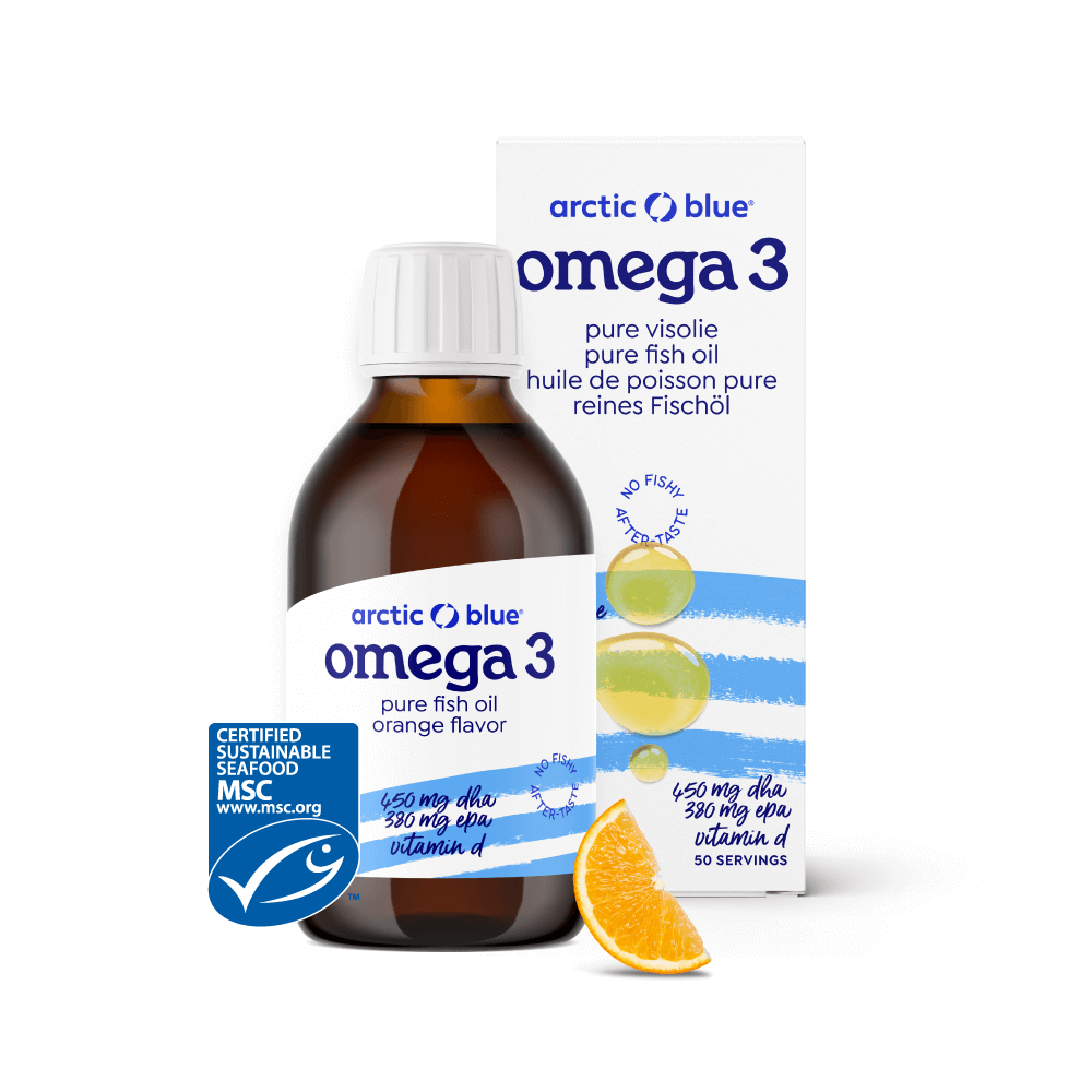 Arctic Blue Omega 3 DHA- und EPA-Fischöl mit Vitamin D3 (Orangengeschmack) - MSC - 250 ml