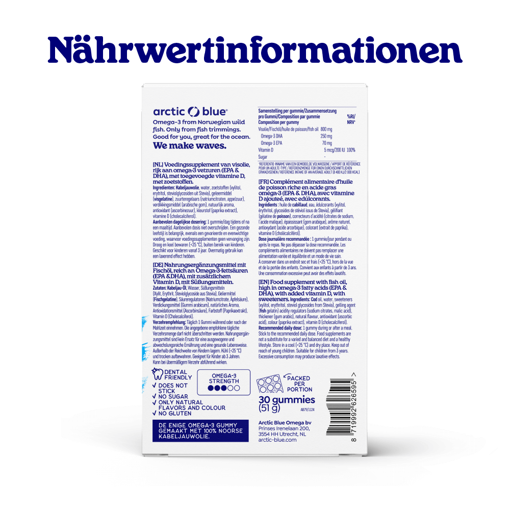 Arctic Blue Omega-3-Gummis DHA + EPA mit Vitamin D3 - MSC (30 Gummibärchen)