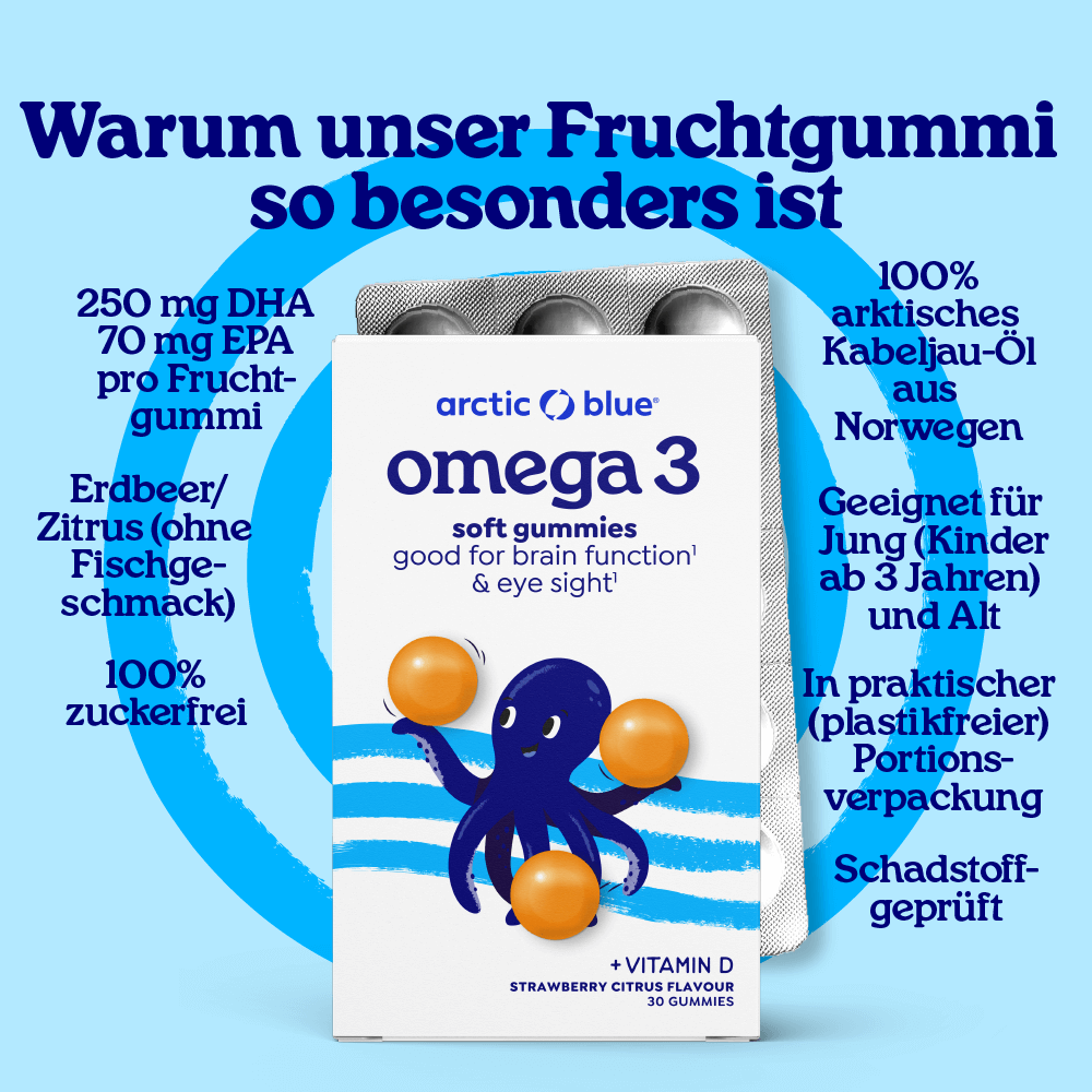 Arctic Blue Omega-3-Gummis DHA + EPA mit Vitamin D3 - MSC (30 Gummibärchen)