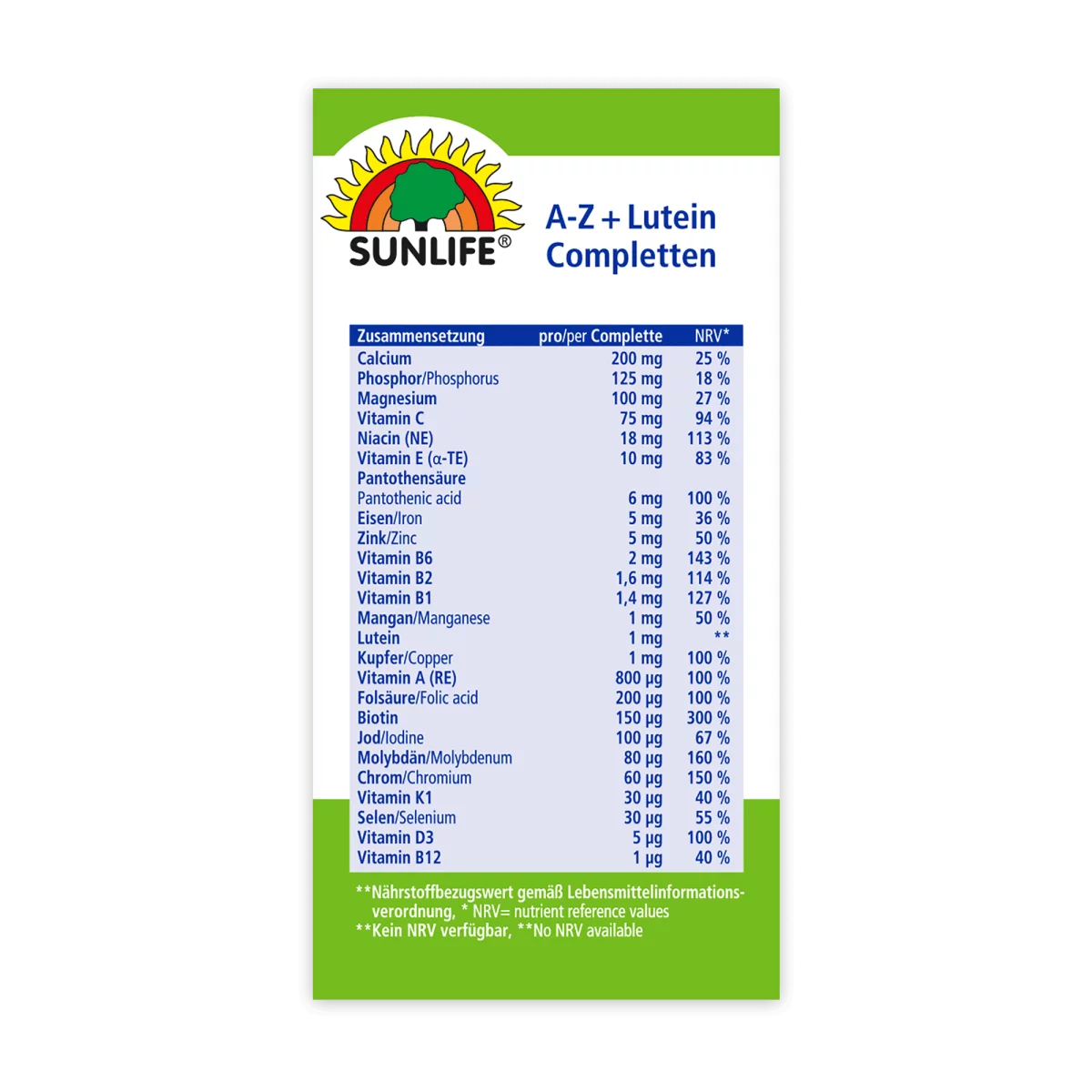 Sunlife | A-Z + Lutein Tabletten