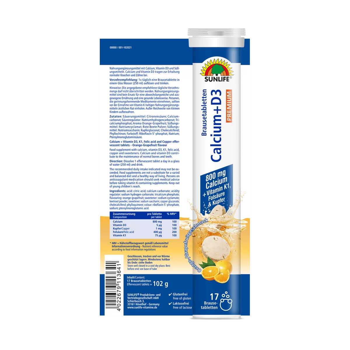 Sunlife | Calcium + Vitamin D3 Brausetabletten - Premium Hochdosiert