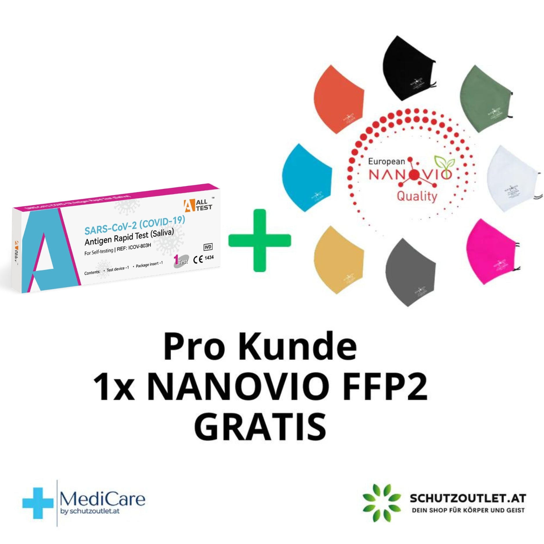 Alltest SARS-CoV-2 (COVID-19) Antigen Rapid Test – Selbsttest (Lolli) + Gratis Nanovio FFP2