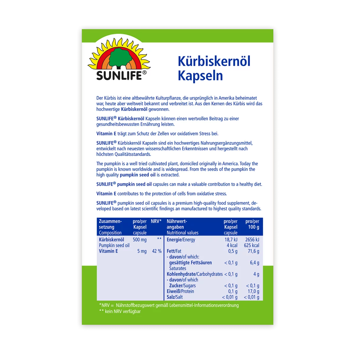 Sunlife | Kürbiskernöl Kapseln 50 Stk.