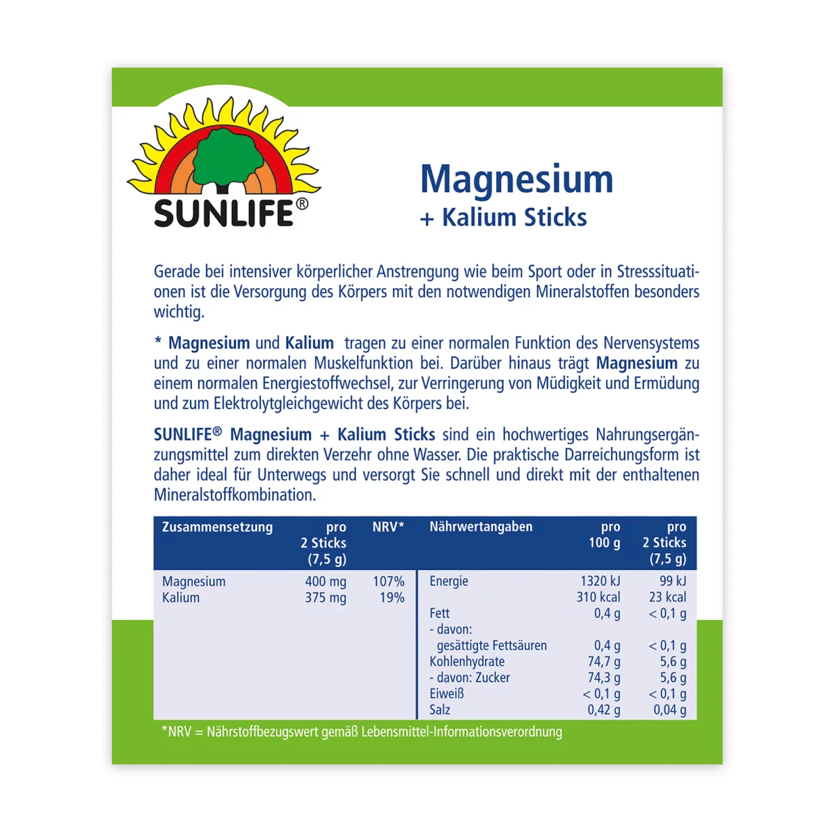 Sunlife | Magnesium 400 mg + Kalium Sticks