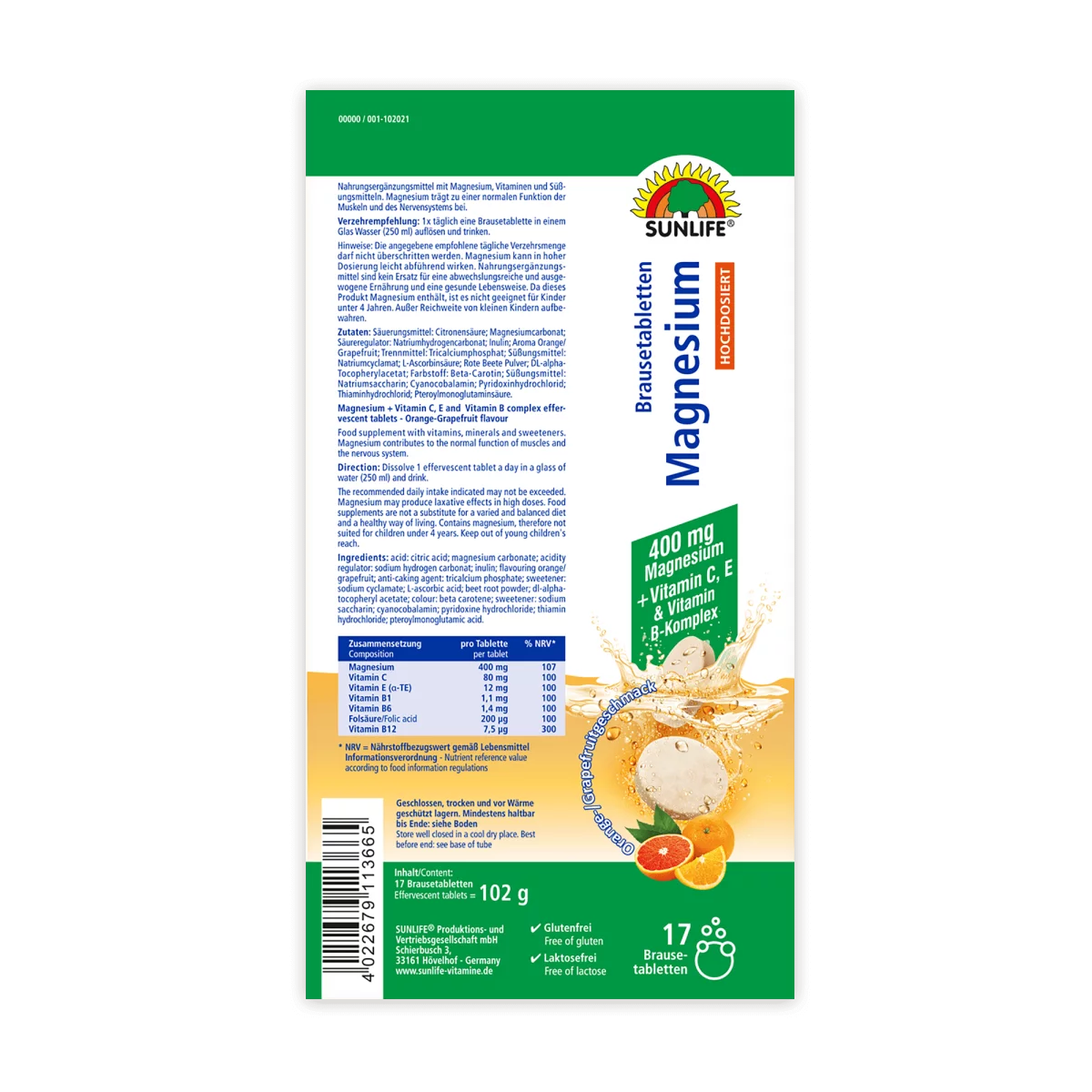 Sunlife | Magnesium Brausetabletten + B-Komplex - Premium hochdosiert