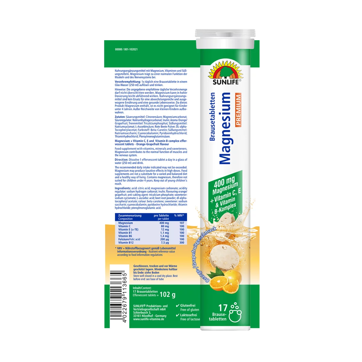 Sunlife | Magnesium Brausetabletten + B-Komplex - Premium hochdosiert