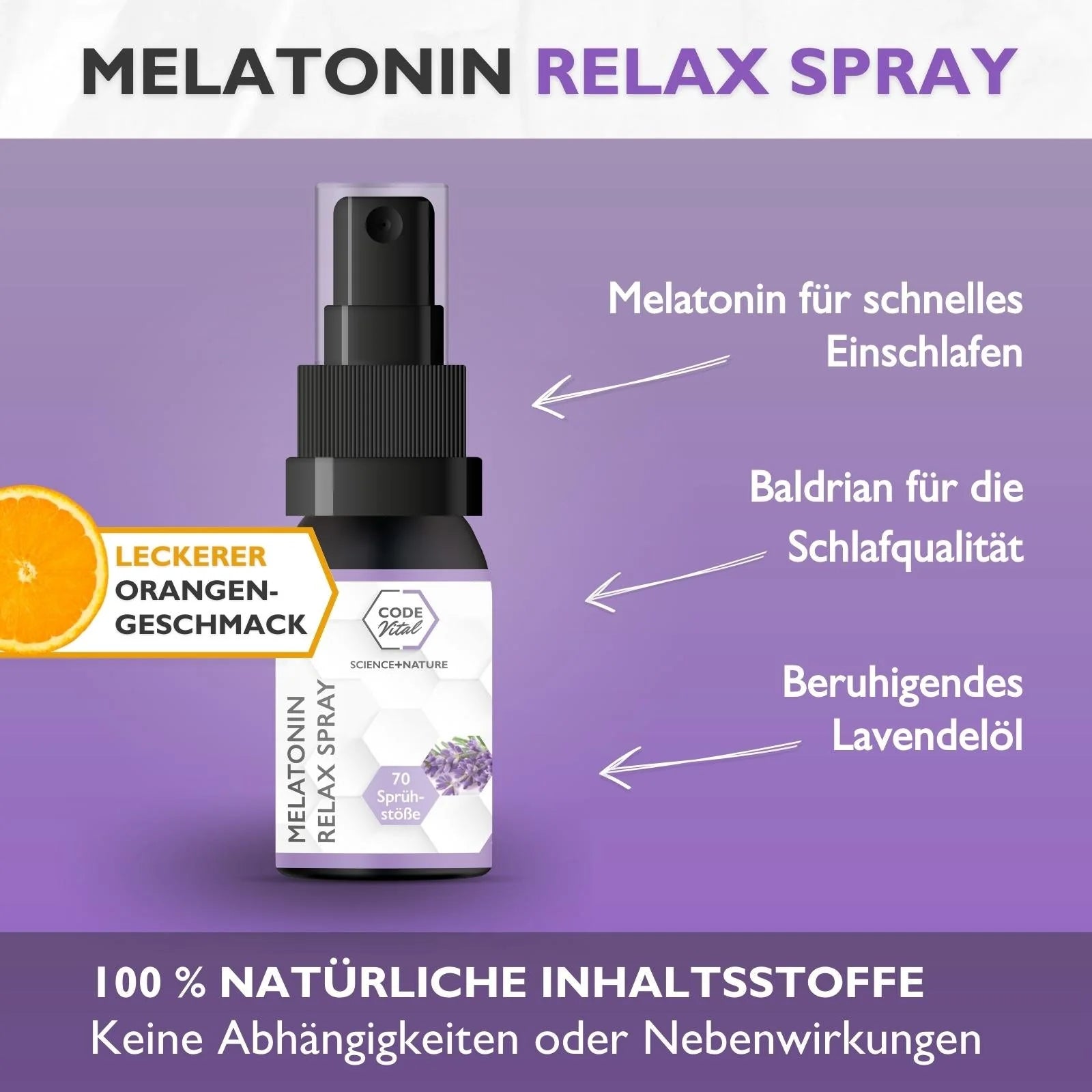 Code Vital Melatonin - Lavendel- Baldrian Relax Spray - Für erholsamen SCHLAF