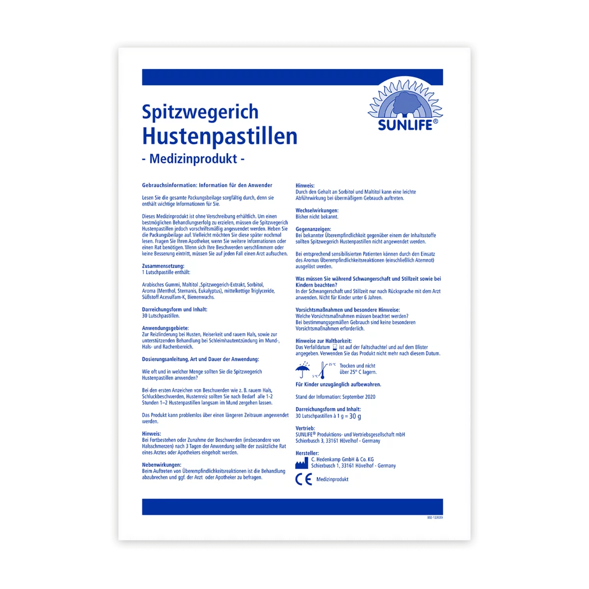 Sunlife | Spitzwegerich Hustenpastillen 30 Stk.