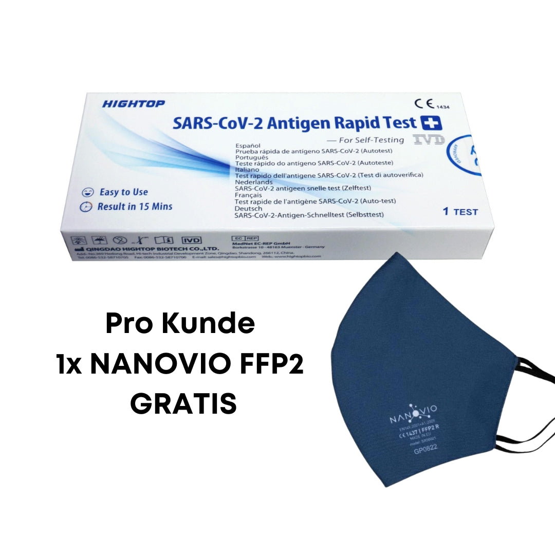 HIGHTOP Covid-19 Laien-Schnelltest – 1er Box - MHD 07/26 + Gratis Nanovio FFP2