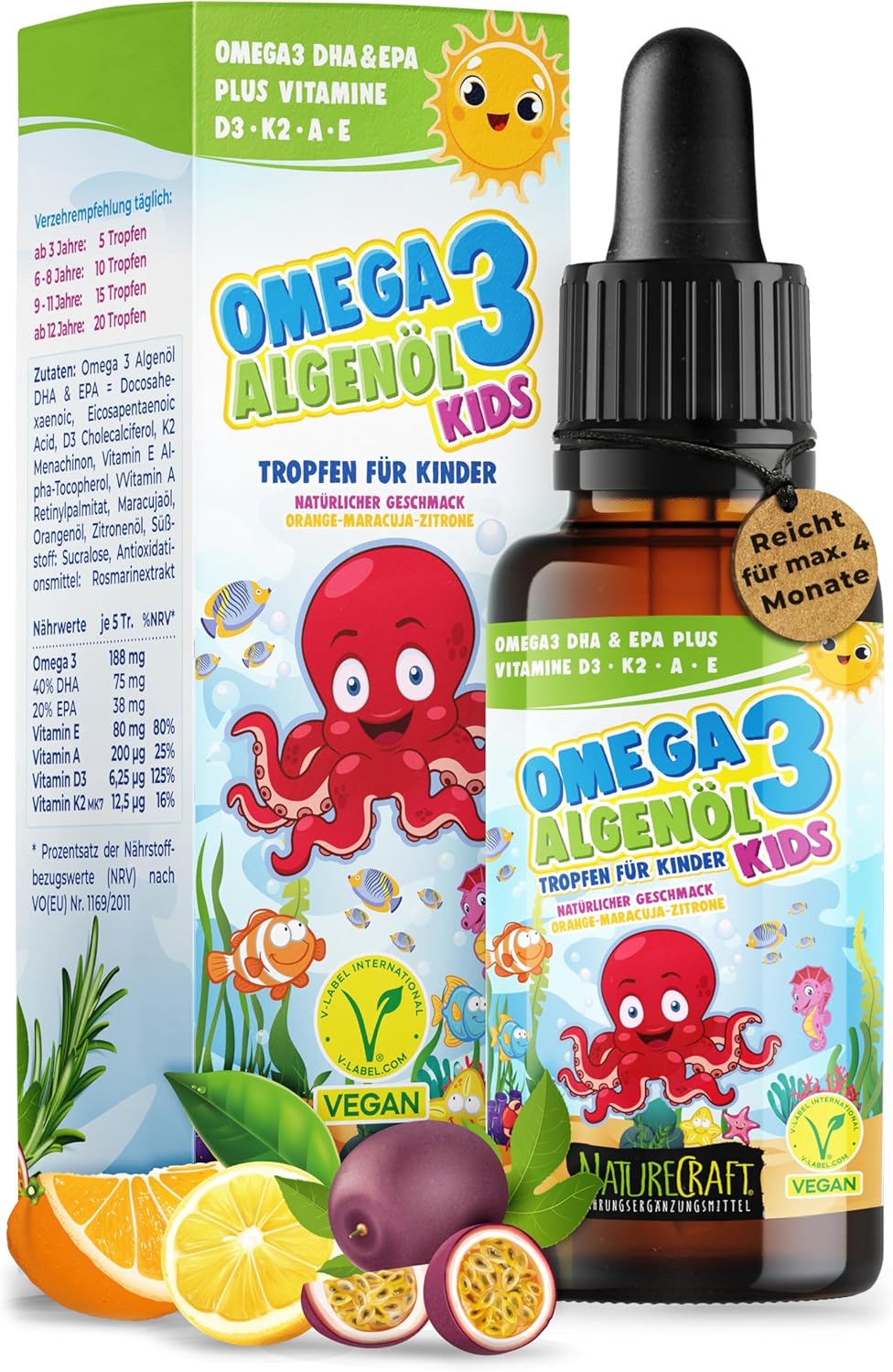 NatureCraft | Vegan Algenöl Omega 3 Plus Tropfen KIDS - 20ml