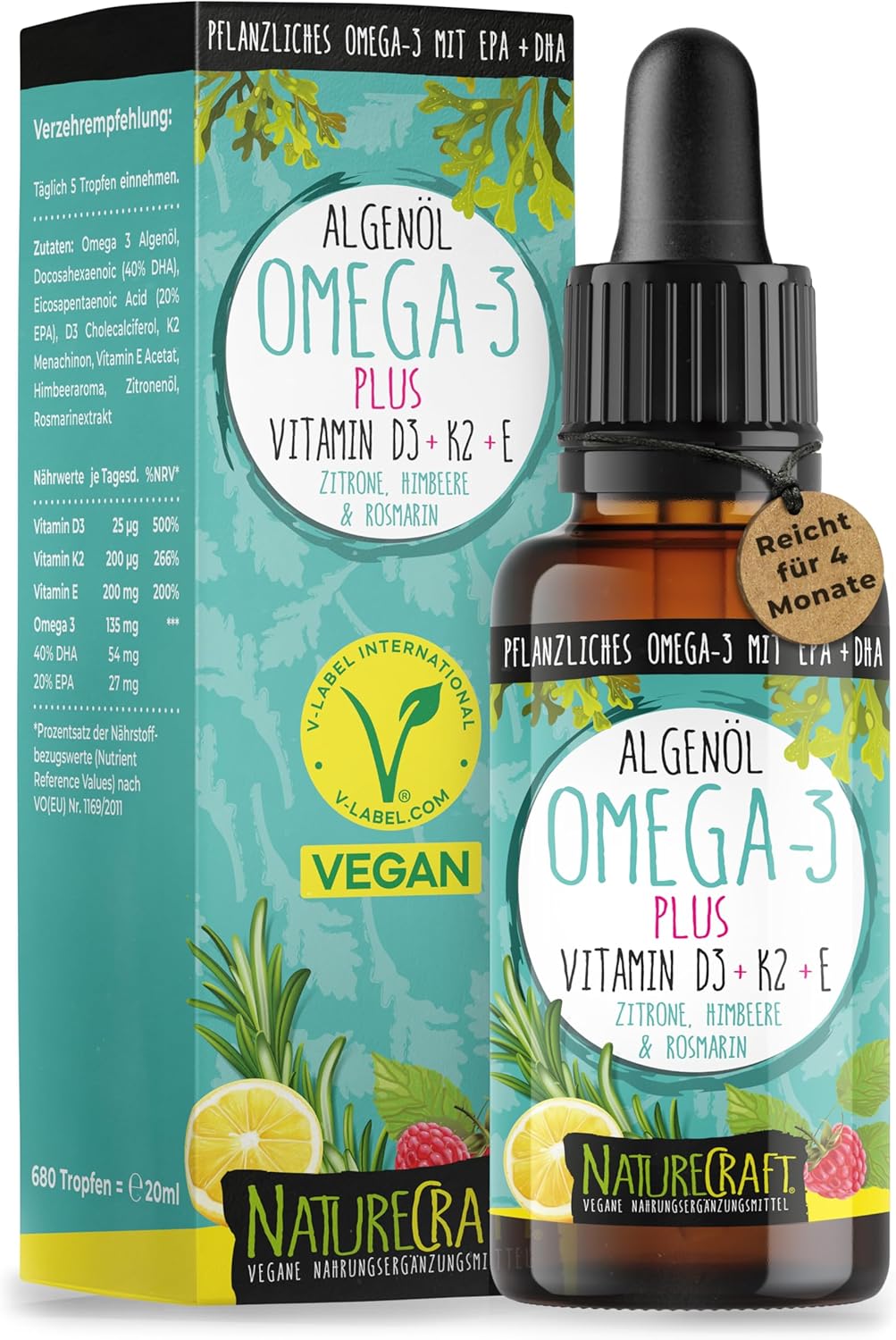 NatureCraft | Vegan Algenöl Omega 3 Plus - 20ml