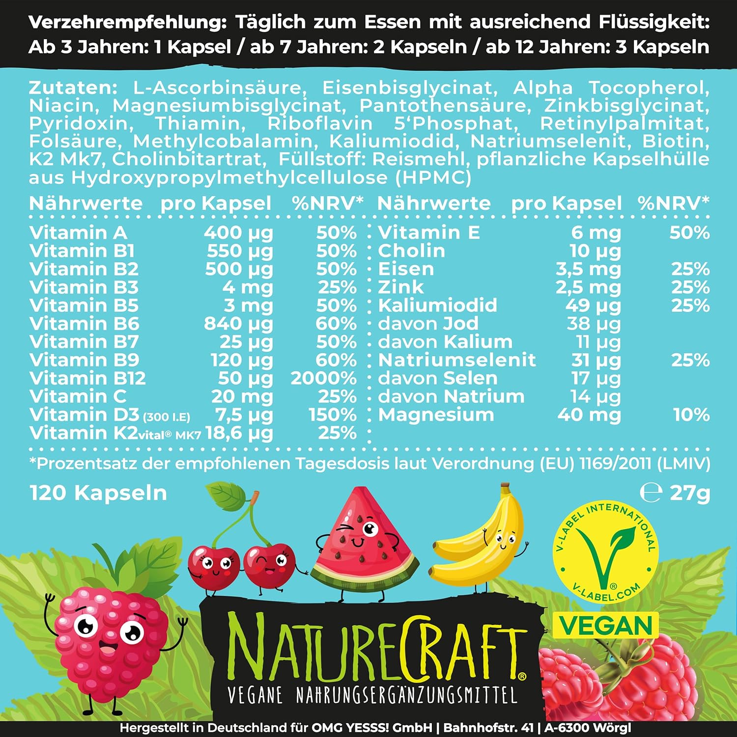 NatureCraft | Vegan Kids Multivitamins - 120 Kapseln