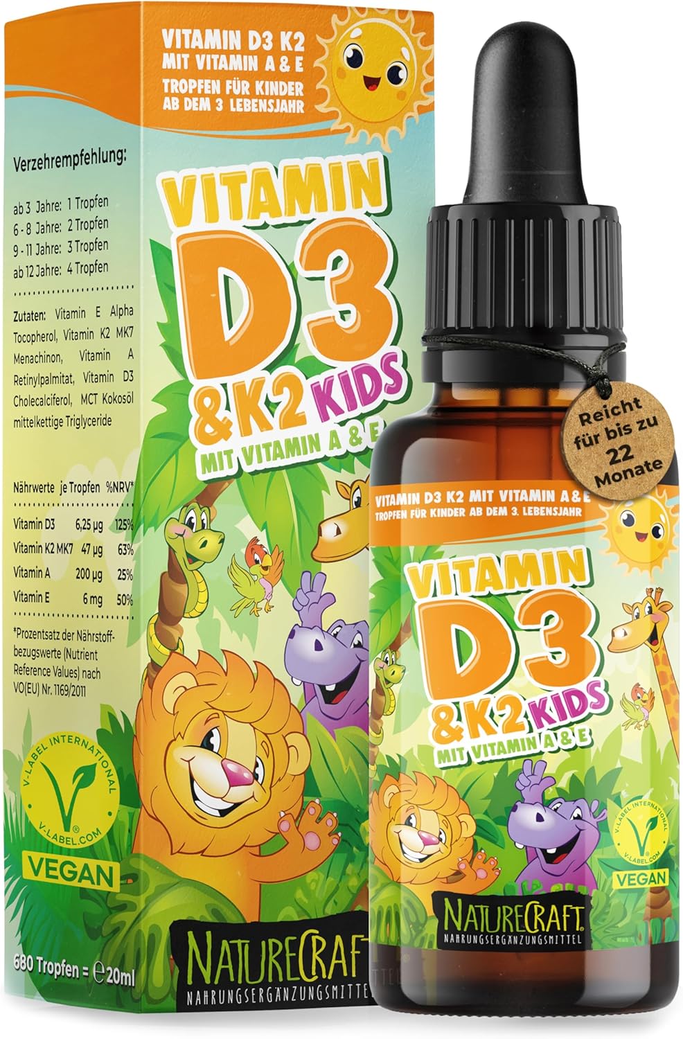 NatureCraft | Vegan Vitamin D3+K2 Tropfen KIDS - 20ml