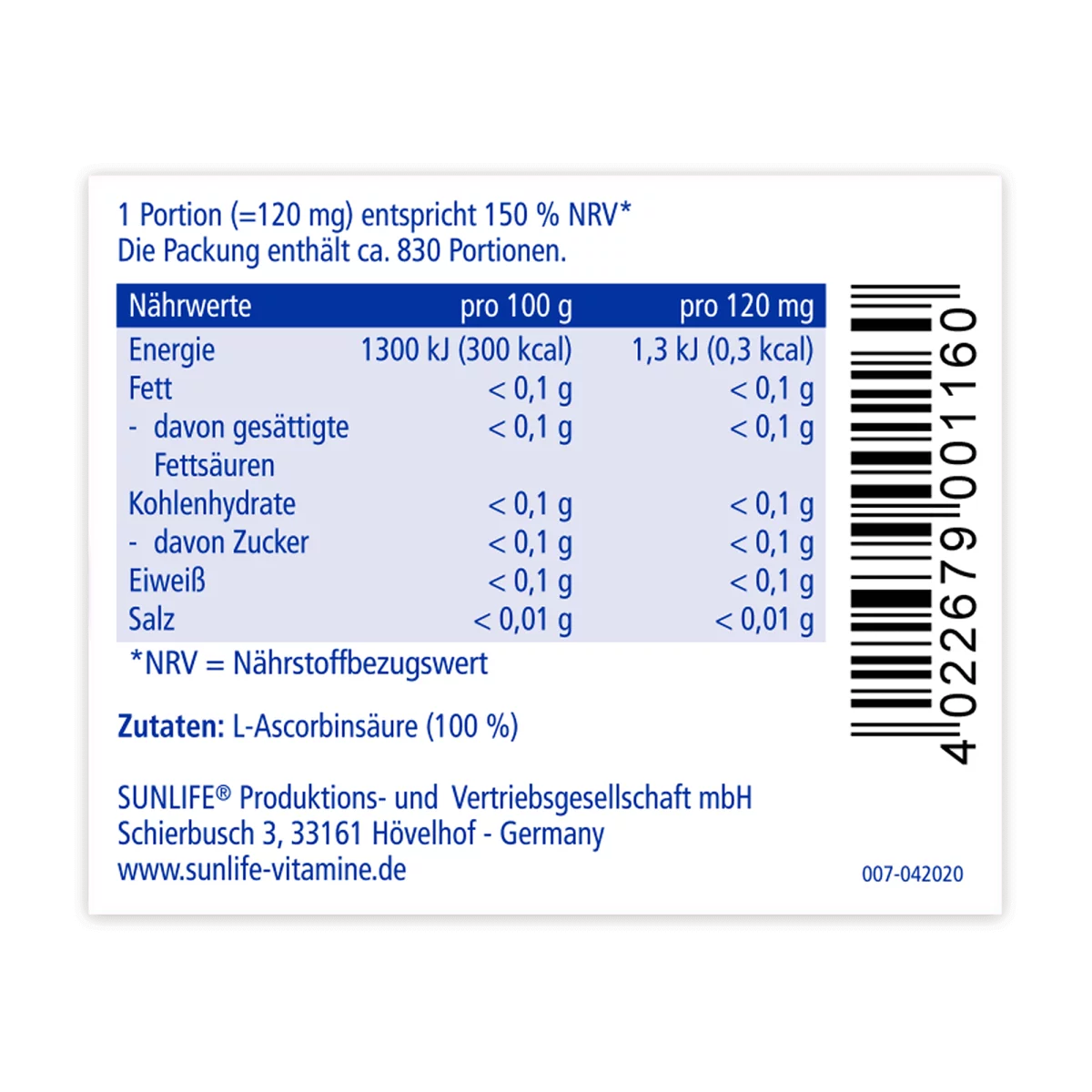 Sunlife | Vitamin C Pulver mit Zitronengeschmack