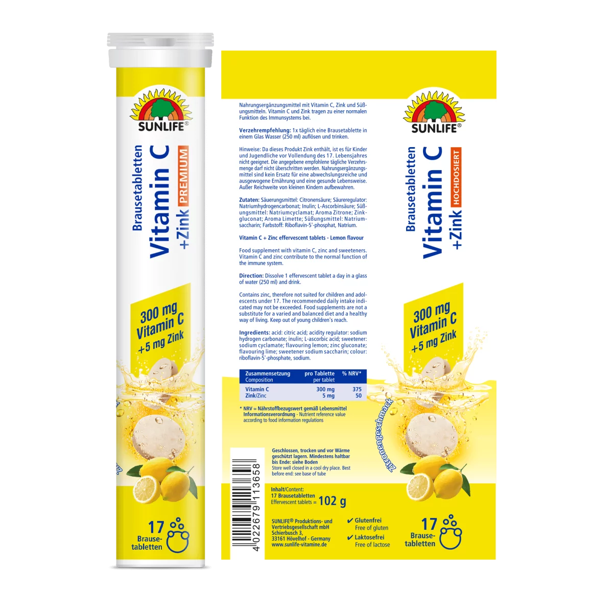 Sunlife | Vitamin C + Zink Brausetabletten - Premium hochdosiert