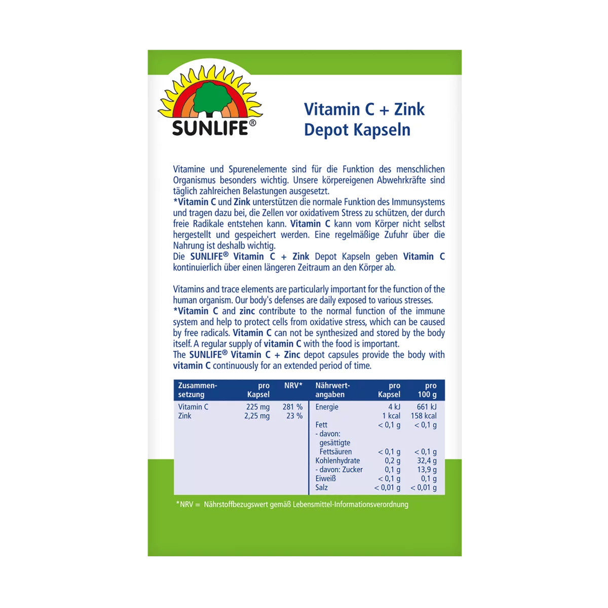 Sunlife | Vitamin C + Zink Depot Kapseln