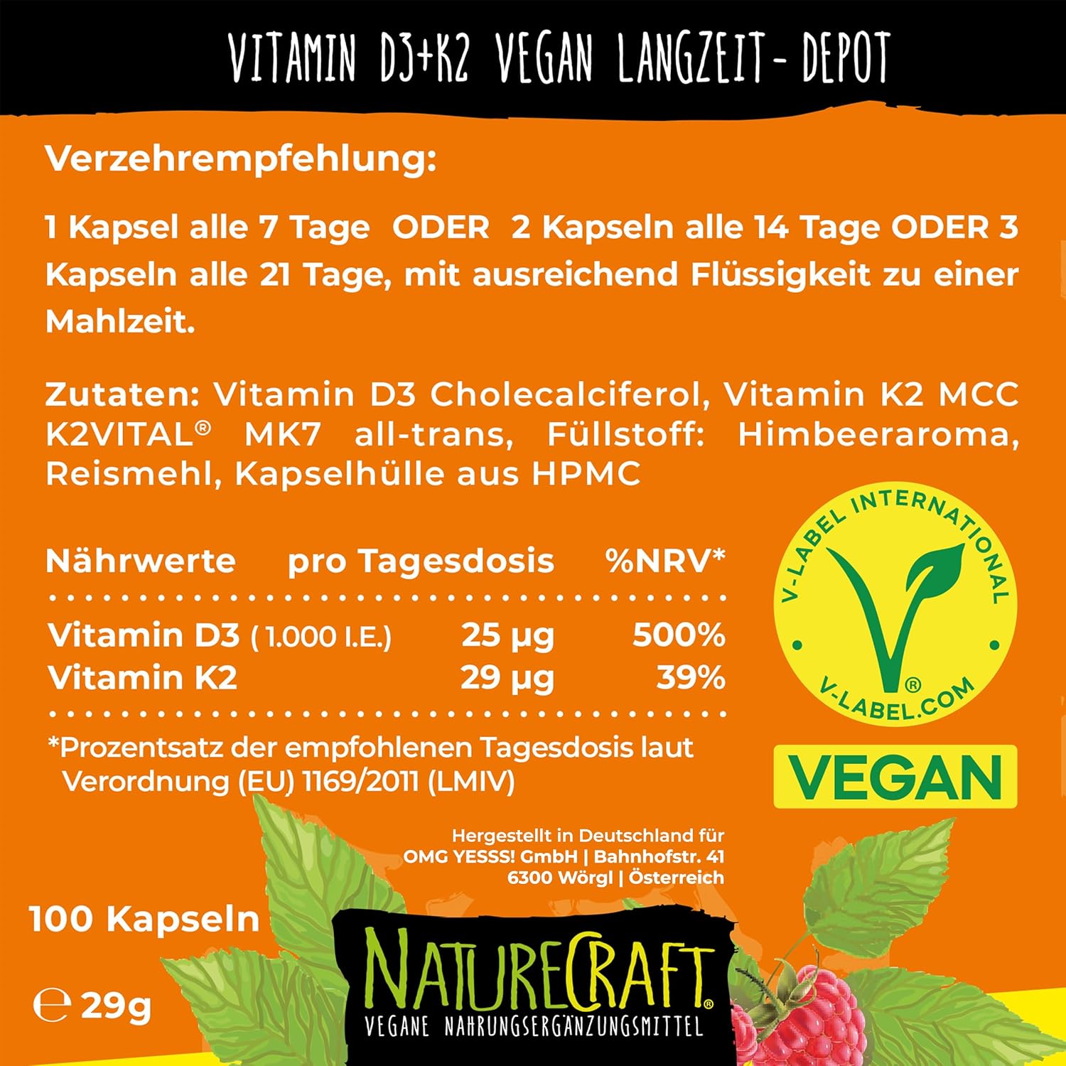 NatureCraft | Vitamin D3+K2 Depot - 100 Kapseln