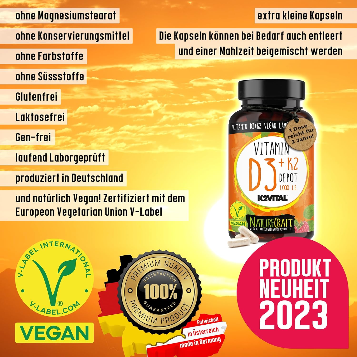 NatureCraft | Vitamin D3+K2 Depot - 100 Kapseln