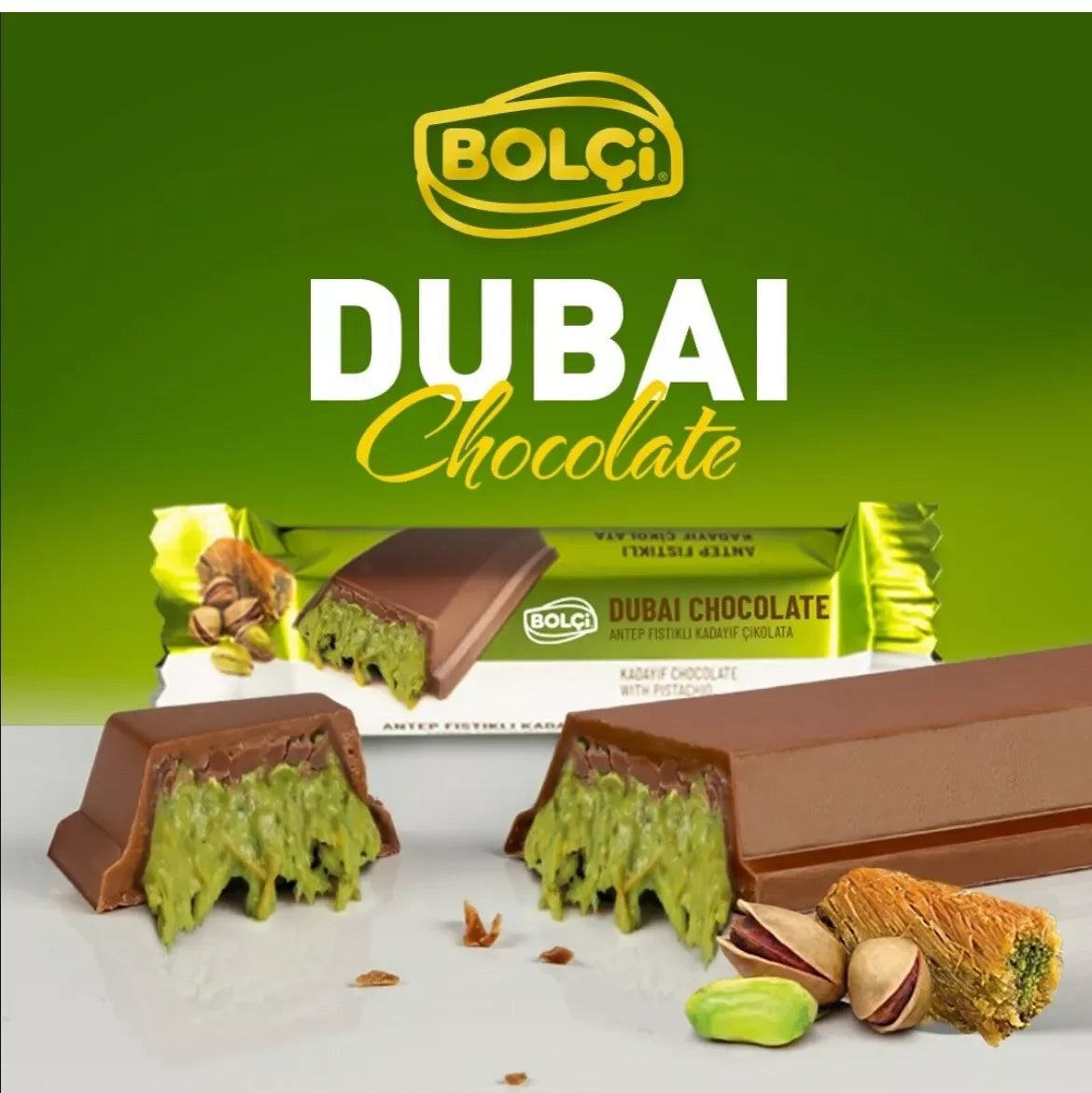 Dubai Schokoladen Riegel mit Pistazien und knusprigem Kadayif - 30g