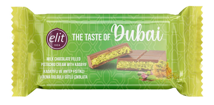 90g Elit Chocolate Dubai Schokolade mit Pistazien und knusprigem Kadayif