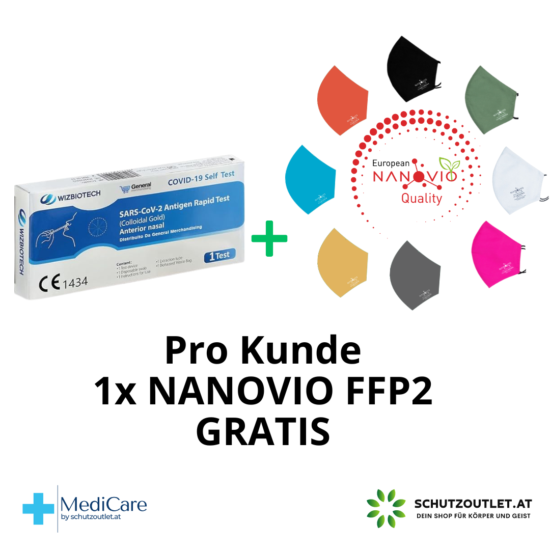 WizBiotech COVID-19 Antigen Corona Schnelltest Langes MHD 07/25 + Gratis NANOVIO FFP2